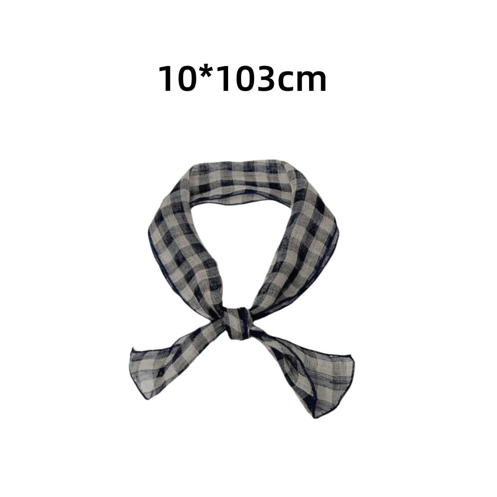 Summer Navy Blue Polka Dot Small Neck Tie Printing Linen Women's Long Scarf 10*103cm Striped Small Silk Scarf Neck Protection
