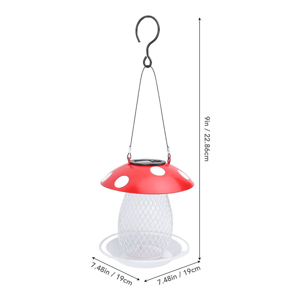 Hrănitoare Păsări Metalică Ciupercă Fier Drăguță Lumină Solară Exterior Agățată Hrănitoare Păsări pentru Curte Grădină Balcon
