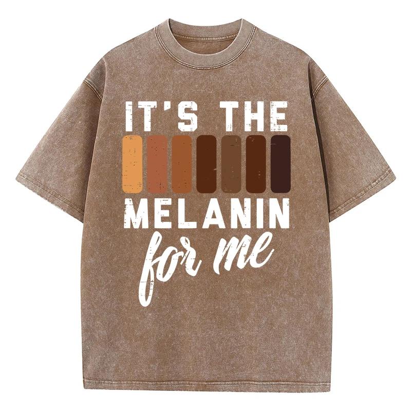 Vintage Womens Acid Wash T-Shirts It'S The Melanin For Me Printing Tees Oversize Comfortable Cotton Short Sleeve Clothes