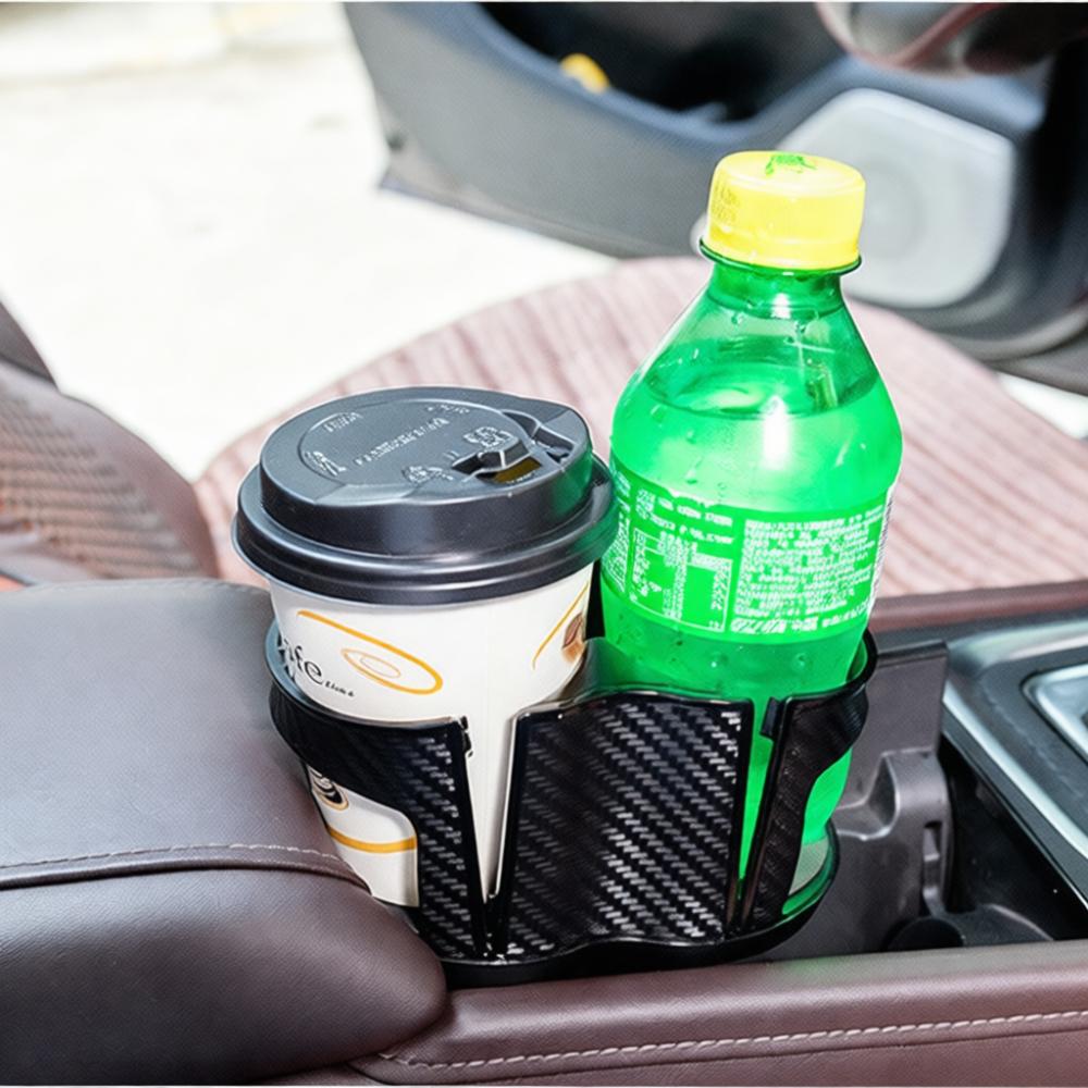 Adjustable Car Cup Holder Expander Dual Organizer Carbon Fiber Finish Vehicle Beverage Mount Interior Accessory