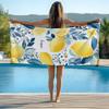 Toalla de Playa con Patrón Floral de Limón en Acuarela, Protector Solar y Cortavientos, Adecuada para Piscina, Camping, Manta de Viaje
