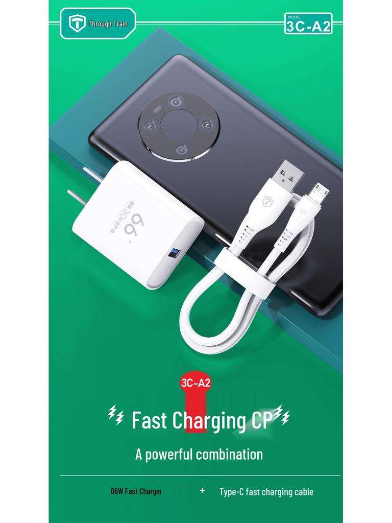66W Certified Fast Charger & USB-C Cable for Android & Apple