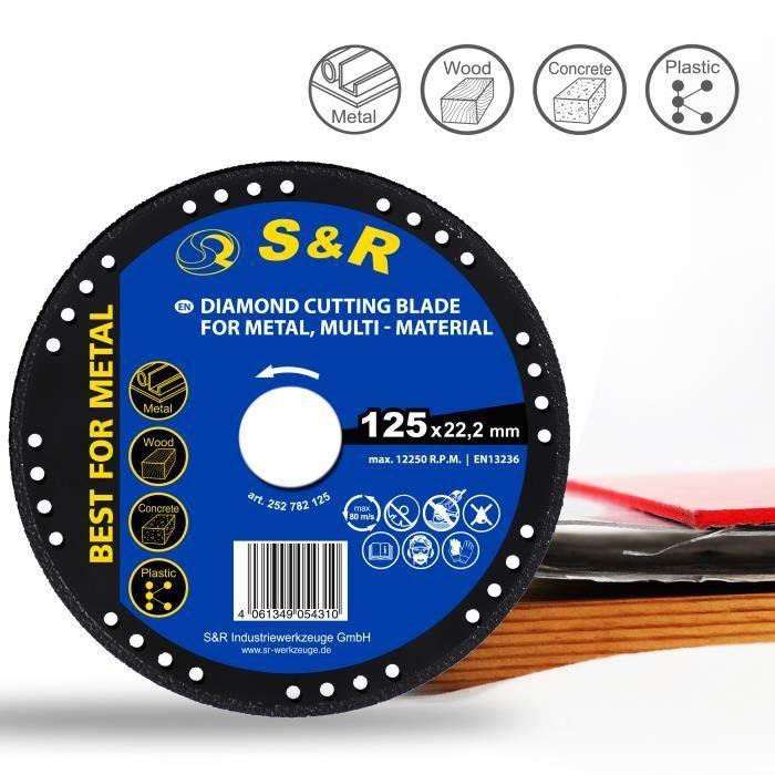S&amp;R Disque diamant 125 / Meule à tronçonner METAL, BOIS, PIERRE, PLASTIQUE, pour Meuleuses d'Angle