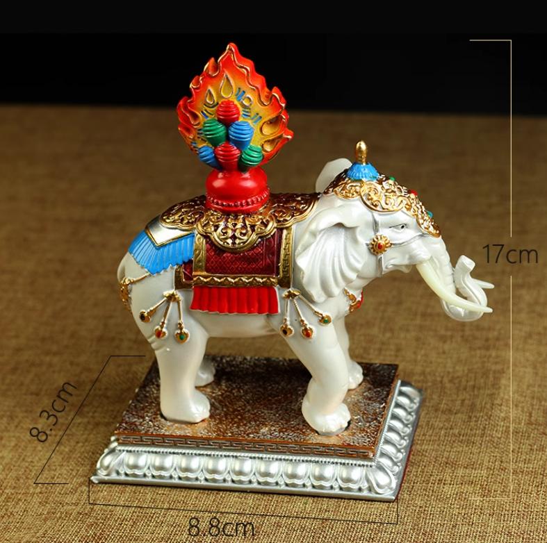 

White Resin Auspicious Treasured Elephant Esoteric Buddhist Colored Painted Moni Beads Decorate Putting Crafts 6.69inch світло-сірого кольору
