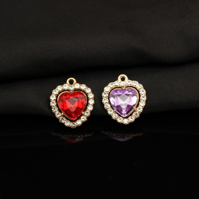Alloy Diamond Belt Hanging Heart Pendant Color Transparent Necklace Bracelet Accessories Pendant Peach Heart Love Pendant