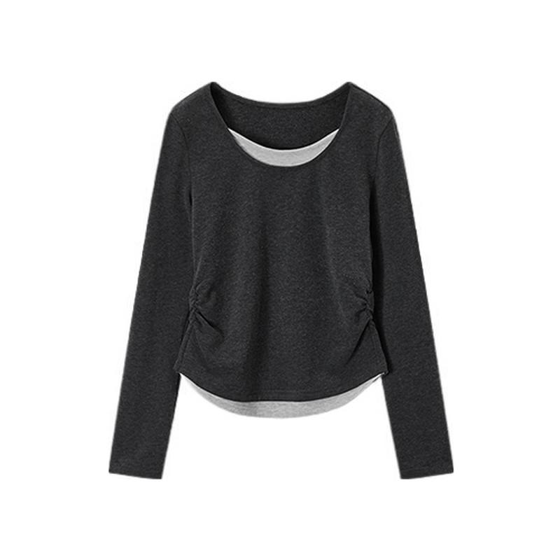 Women's Faux Two-Piece Round Neck Knit Top