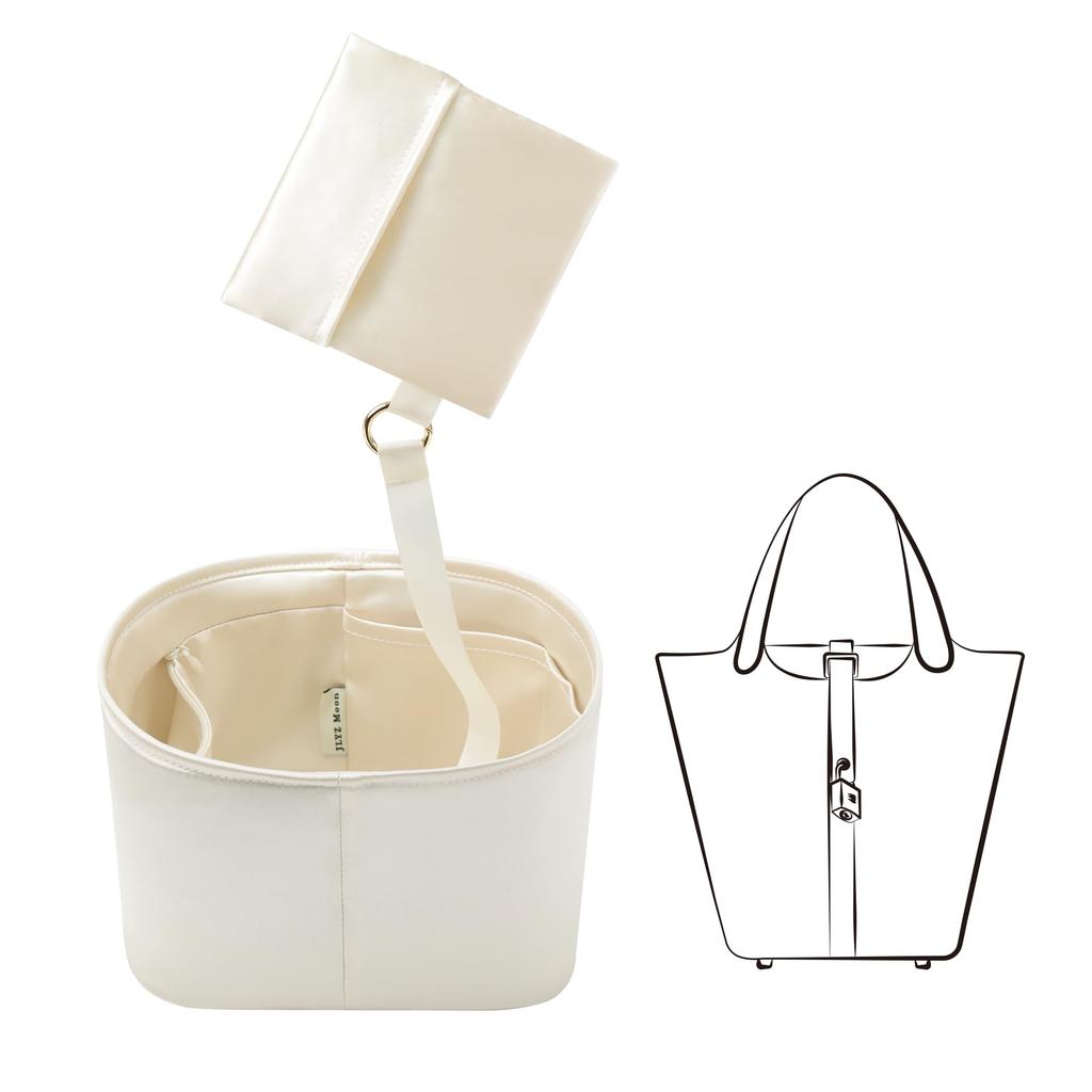 JLYZ Moon Picotin Inner Set Bag Organizer Storage Silk Fabric Picotin Compatible Bag/Bag-in-Bag (Includes & Pouch) Hermès (Picotin 18/PM Compatible,