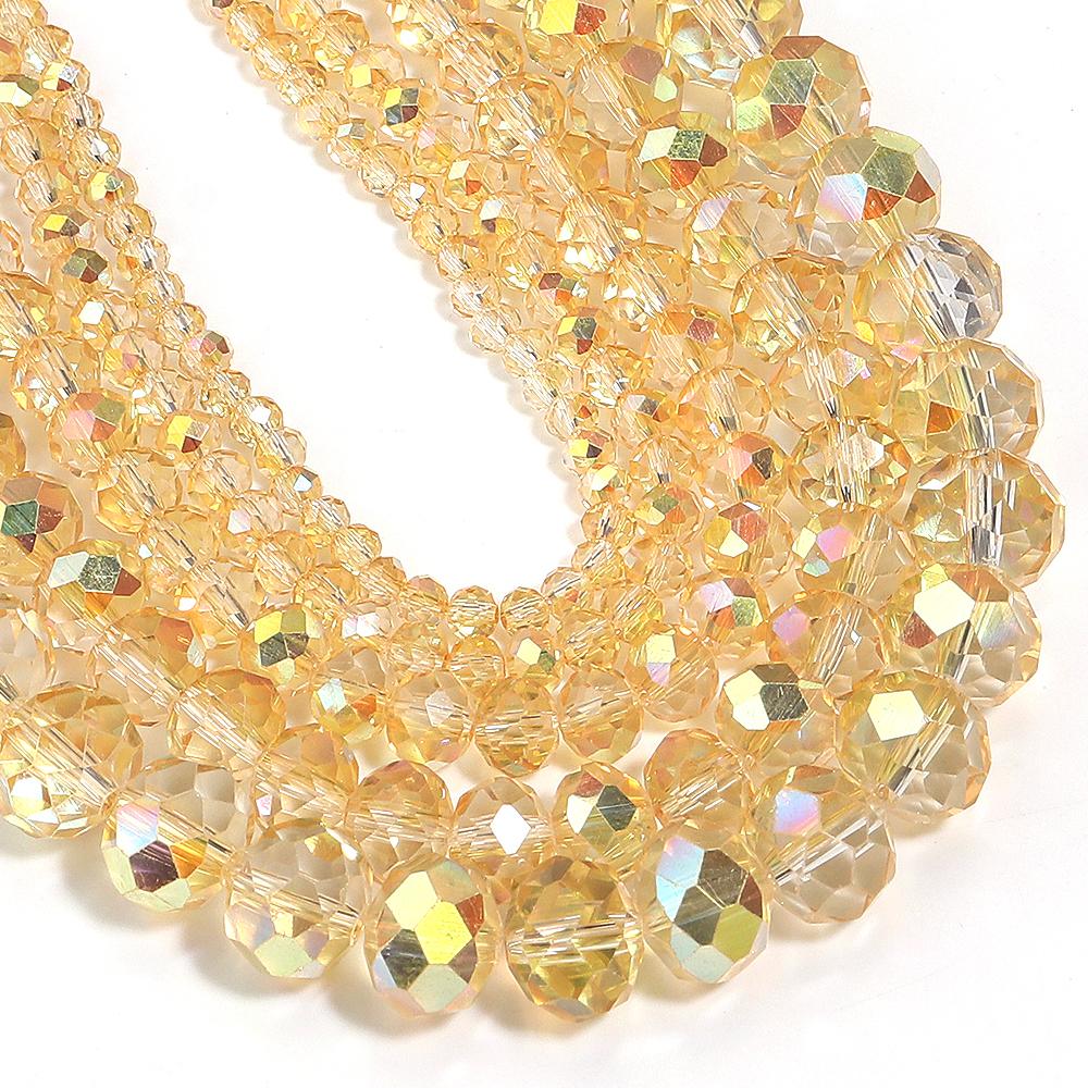 1 Strand 3/4/6/8/10mm Faceted Crystal Beads Brilliant Gold Glass Loose Bead For Jewelry Making DIY Bracelet Necklace Accessories