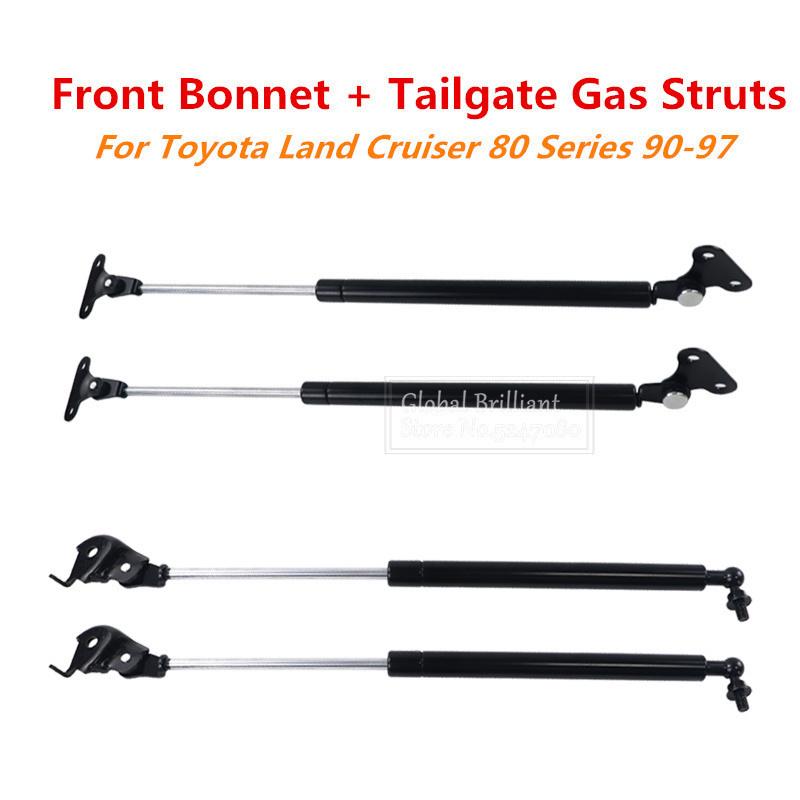 2Pair Car Front Bonnet Gas Struts+Pair Tailgate Gas Struts Lift Support Bar Steel For Toyota Land Cruiser 80 Series 1990-1997