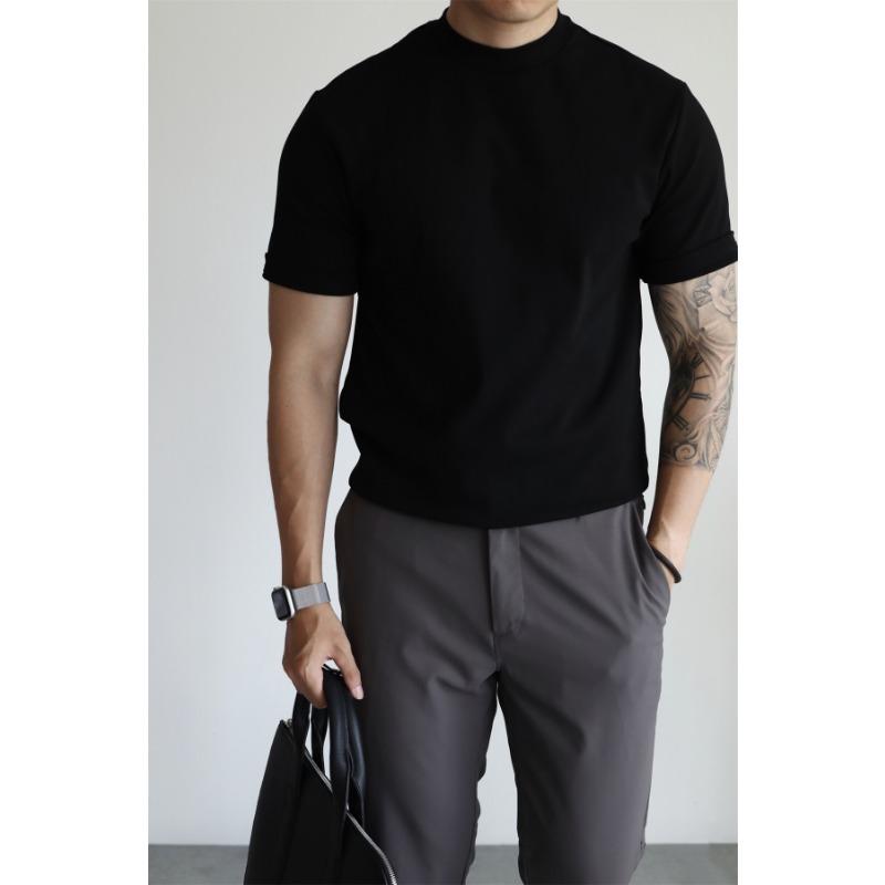 Mens Antibacterial Half Turtleneck Short Sleeve Solid Casual T Shirt
