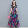 Women's Korean Style Slim Fit A-Line Dress: 2021 Summer Ice Silk Printed Short Sleeve