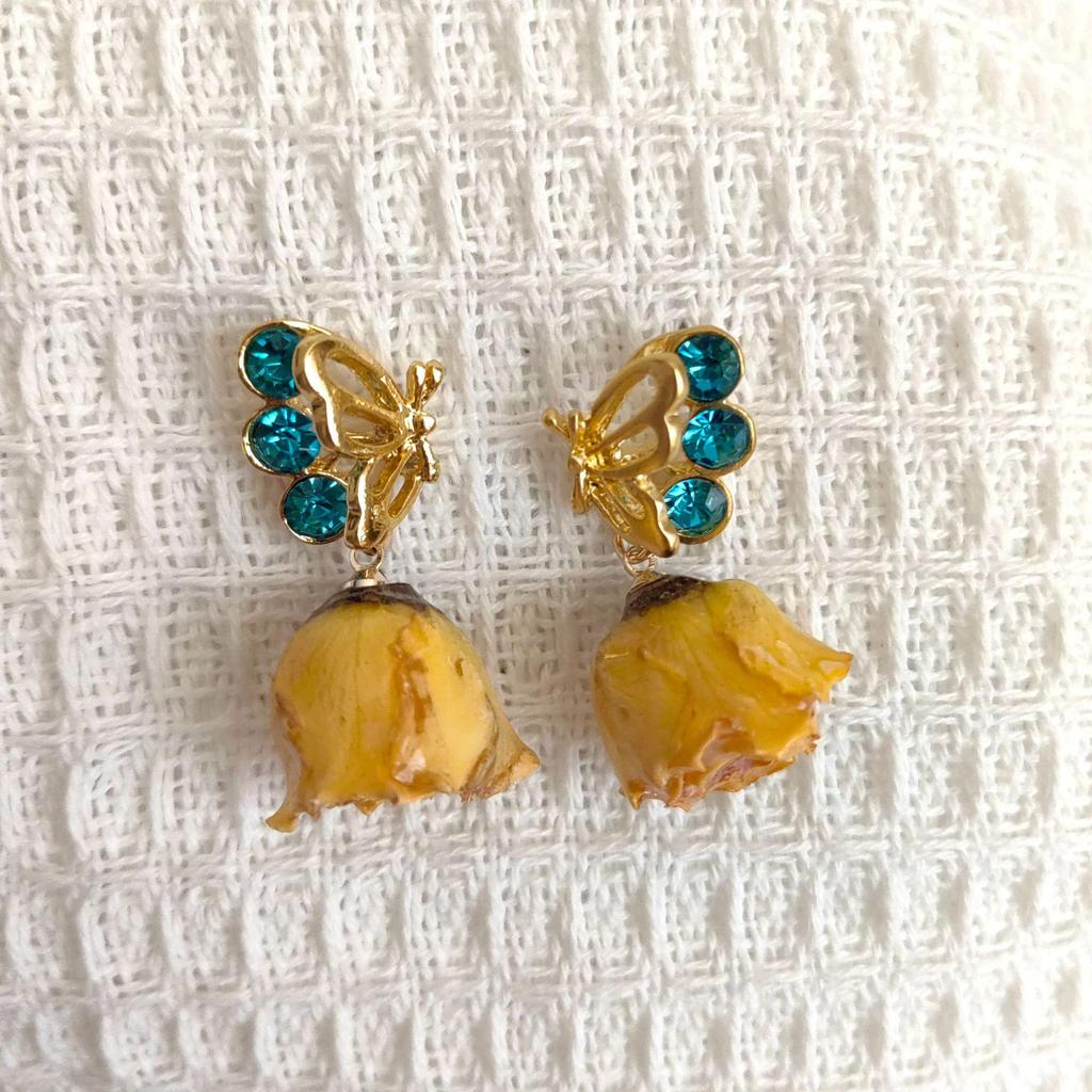 Forest Fairy Natural Rose Real Flower Long Dried Flower Tassel Earrings
