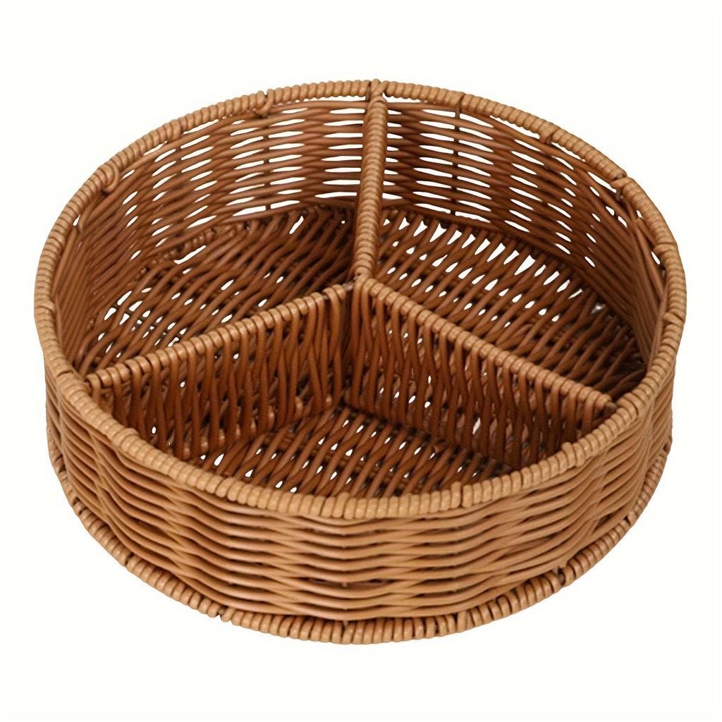 1pc Handmade Imitation Rattan Woven Fruit Basket, Home Utensil Retro Braided Bread Basket For Bread Candy Fruit Vegetable