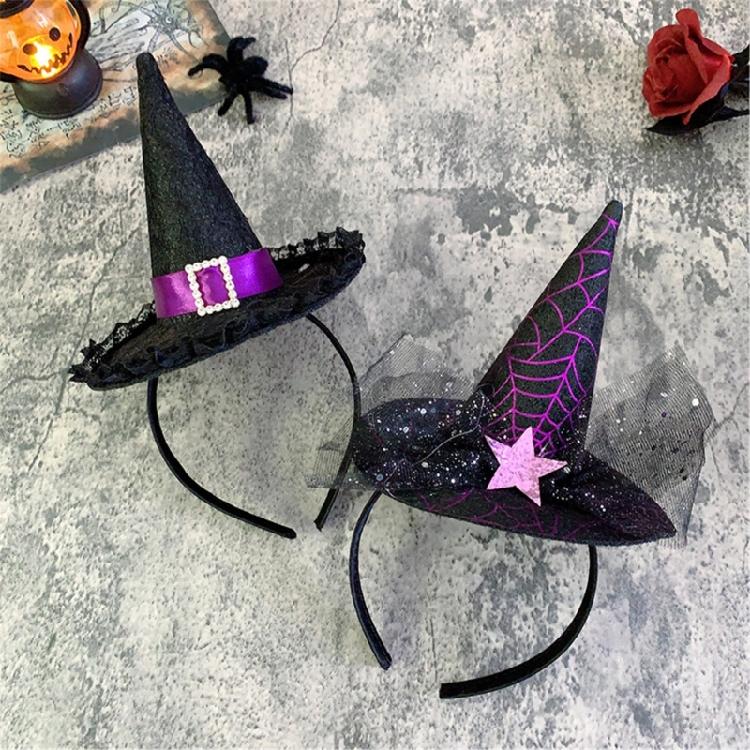 Cute Headband Halloween Specter Sequins Witch Hat Mini Cone Hat Hair Hoop