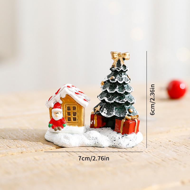 

Christmas Decorations Snowman Xmas Tree Elk Small House Miniature Landscape Ornaments Winter Village Scene Desktop Display