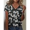 Fashion Women's V-Neck Short Sleeve 3D Flower Color Printing V-Neck Flower Short Sleeve