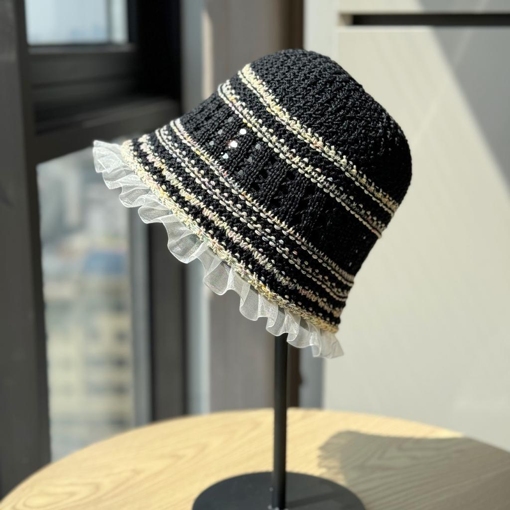 New spring-summer lightweight fisherman hat for women, versatile lace-trimmed bucket hat for outings and shopping, fashionable and face-slimming