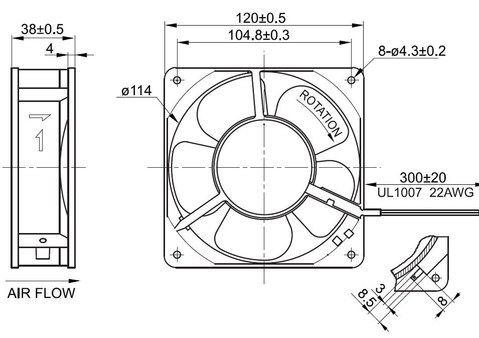 FULLTECH FuYou UF-12A23BTH BWH 12CM Axial Flow 220V Cooling Fan.