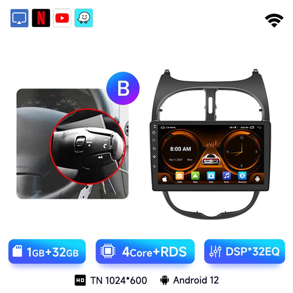 JIUYIN Car Radio For Peugeot 206 206CC 206SW 2001 - 2008 Wireless CarPlay Android Auto Car Intelligent Systems No 2 Din 2din DVD