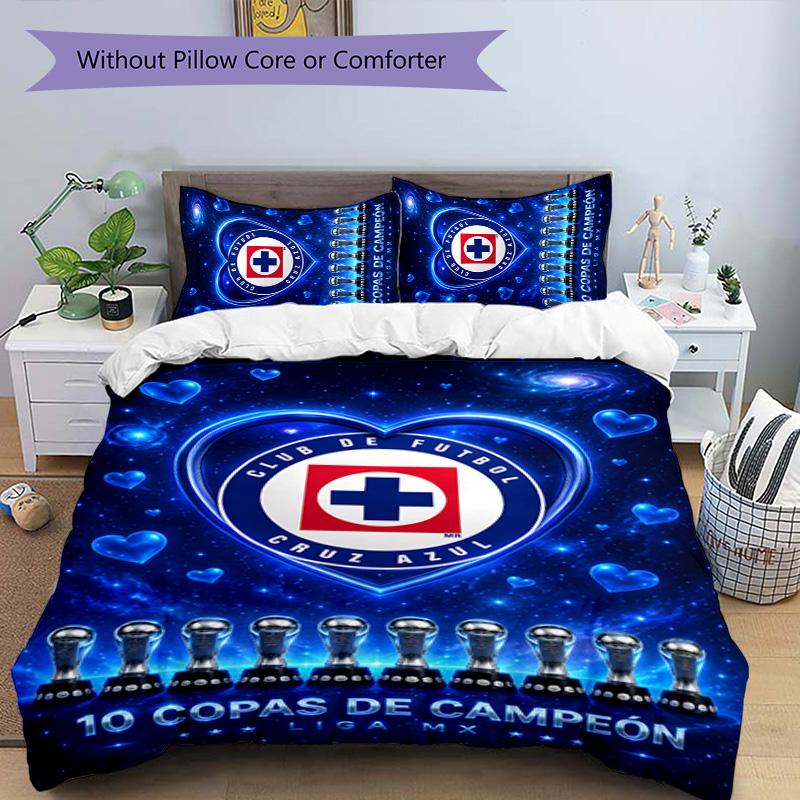 Cruz Azul Themed 3pcs Bedding Set Duvet Cover Closure Includes 1 Duvet Cover & 2 Pillowcases for All Seasons Bedroom Home Dorm Decor