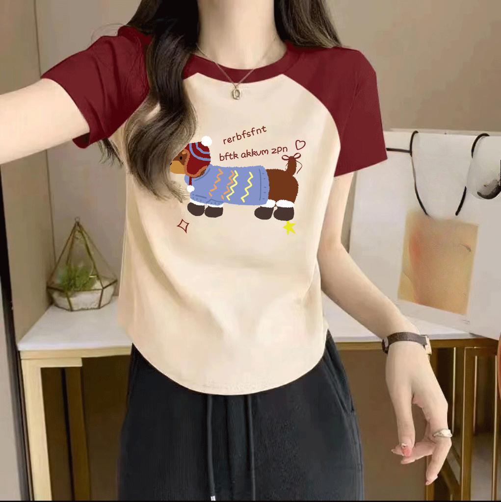 Good Quality 220g Pure Cotton Women T-shirt Harajuku Summer Short Sleeve O-neck Casual Cartoon Printing Slim T Shirt Ladies Short Y2k Tops Clothes