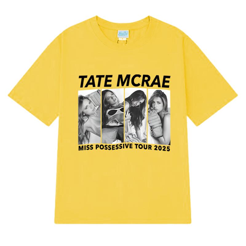 Neu in Tate Mcrae Welttournee 2025 Print T-Shirts Unisex Damen Vintage Oversized Kurzarm-T-Shirt Unisex Schwarz 100% Baumwolle Tops