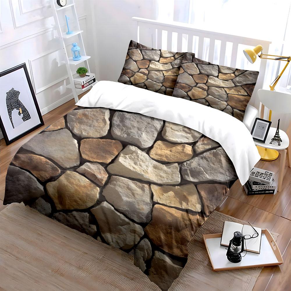 Natural Stone Wall Pattern Bedding Duvet Cover Set  (1*Duvet Cover 2*Pillowcases, Without Duvet Insert)
