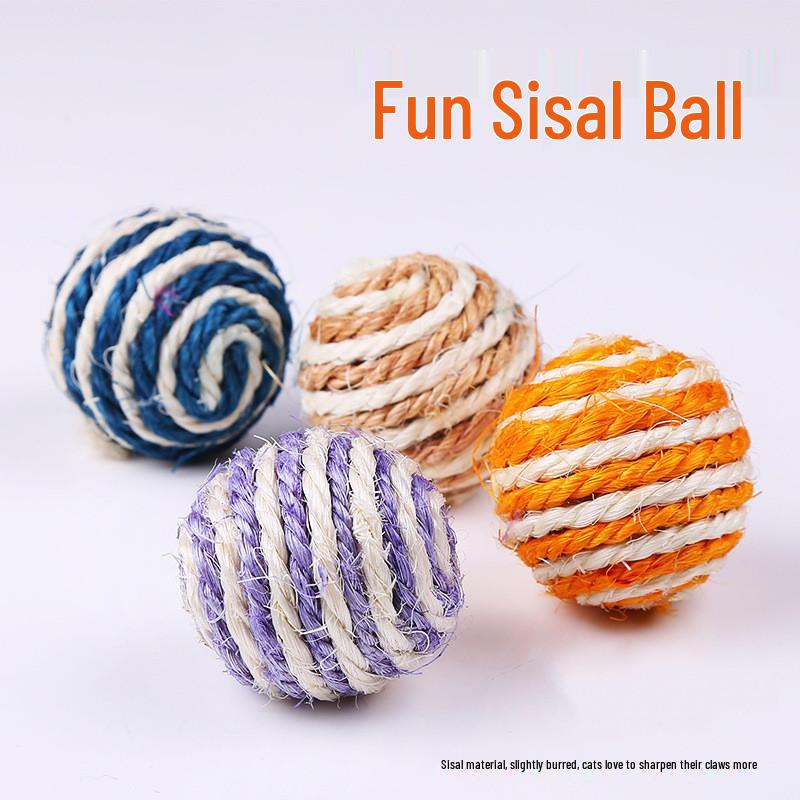 Cat Teasing Toy: Bite-Resistant Sisal Ball with Sound for Self-Play and Scratching