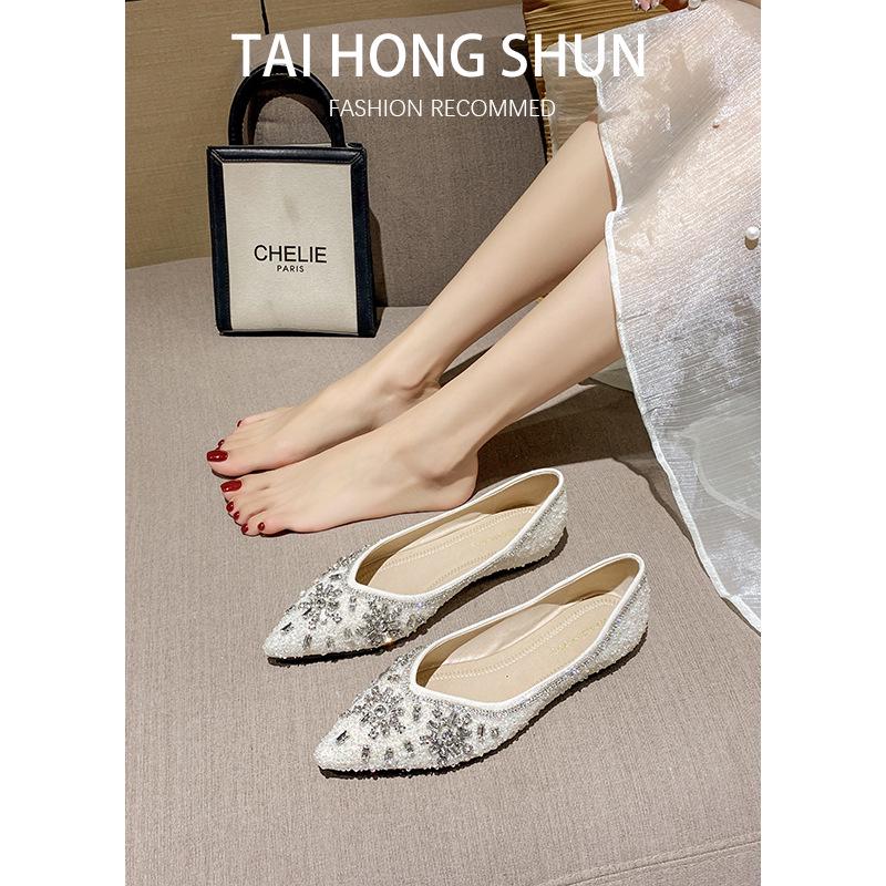 Exquisite French Rhinestone Pointed Toe Flats: Women's Fairy Style Slip-On Wedding Shoes