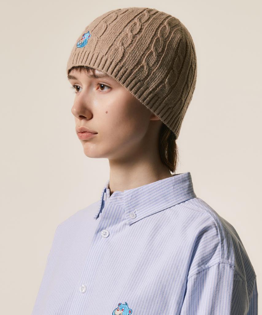 LMC Emb Bear Cable Knit Beanie Navy