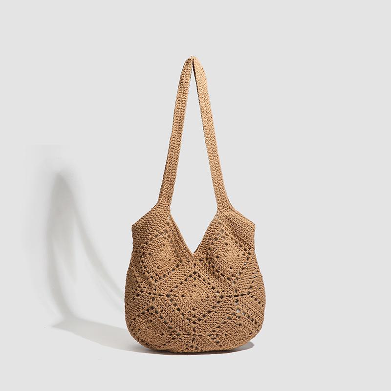 Large Capacity Cotton Rope Woven Handbag Versatile Casual Seaside Wind Hollow Beach Bag Shoulder хаки