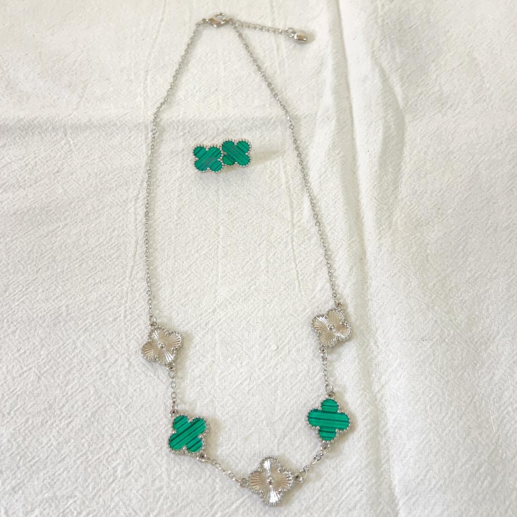 2PCS Four Leaf Clover Titanium Steel Bracelet Earnail Set Double Sided OL Beimu Fashion New Style Versatile Style