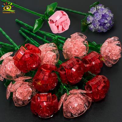 HUIQIBAO MOC Rose Hydrangea Flower Model Building Blocks DIY Eternal Bouquet Bricks Kits Toy For Children Girl Home Decoration