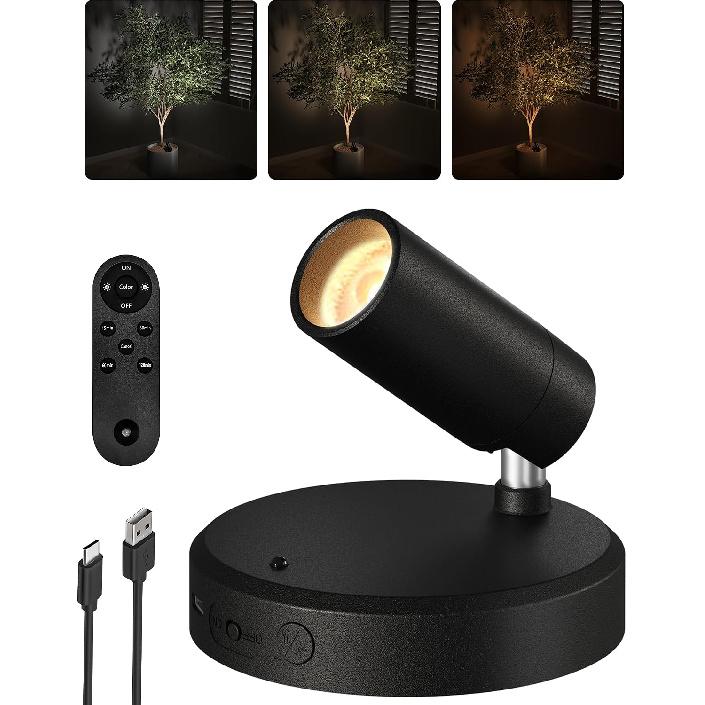 EZVALO Indoor Spotlights, Picture Lights for Wall, Uplights | 5500mAh Rechargeable Battery, with Remote, Mini, Wireless, Magnetic, Timer, 3 Color