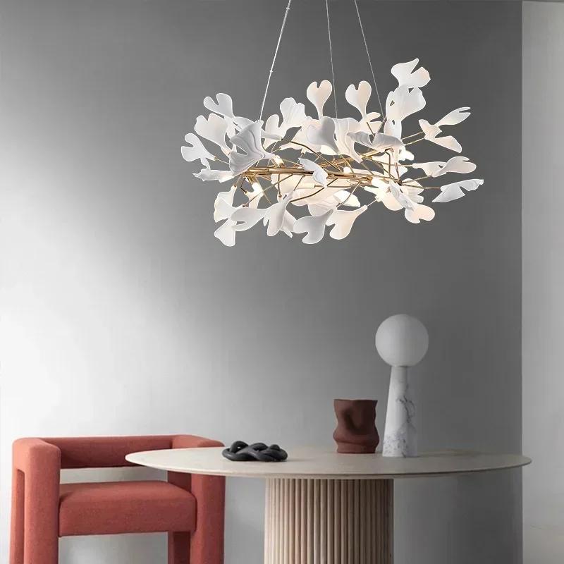 Modern creative LED porcelain ginkgo Chandeliers hotel living room home decoration lamp Nordic restaurant art island Chandeliers