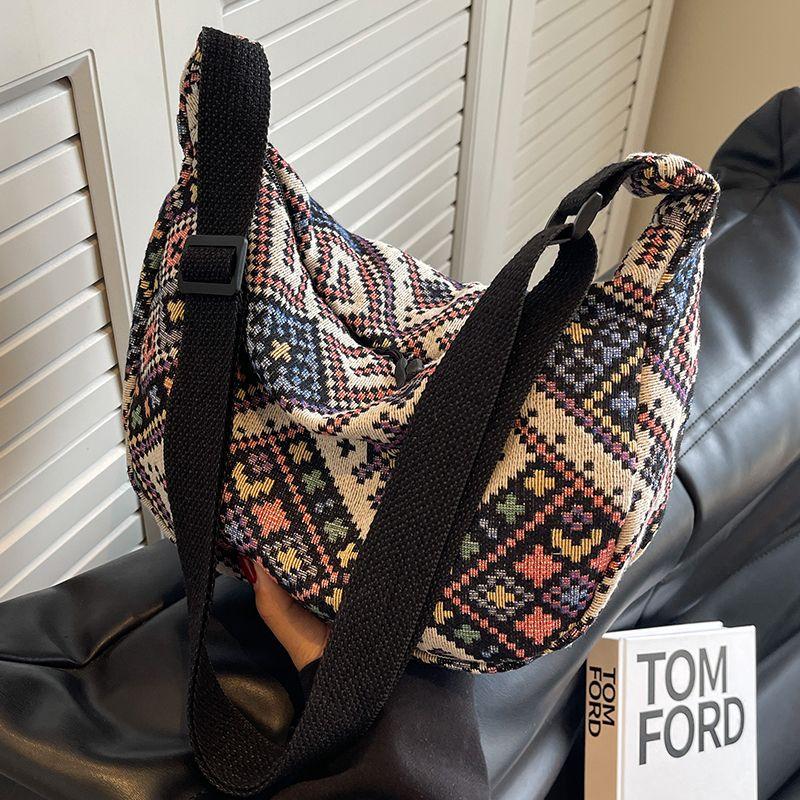 Velkokapacitní etnická taška na knedlíky pro ženy, taška přes rameno, plátěná crossbody taška
