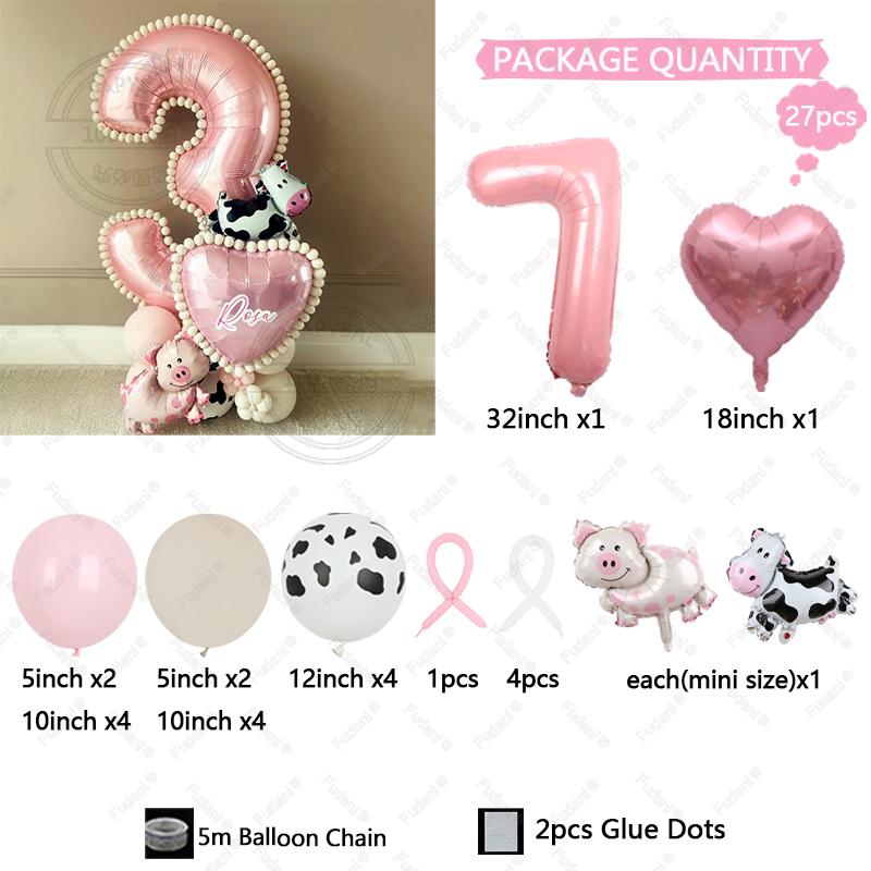 27 szt. Mini Balony Krowa Świnia Różowy Numer Balon Urodzinowy Zestaw Dekoracja Imprezy Tematycznej Zwierzątka Kreskówkowe Artykuły na Festiwal Dziecięcy