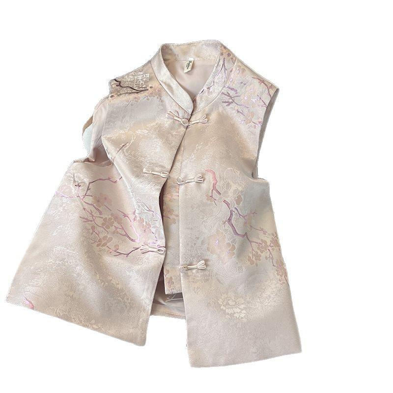 High-end brocade jacquard improved vest for women's new foreign style stacked thin top