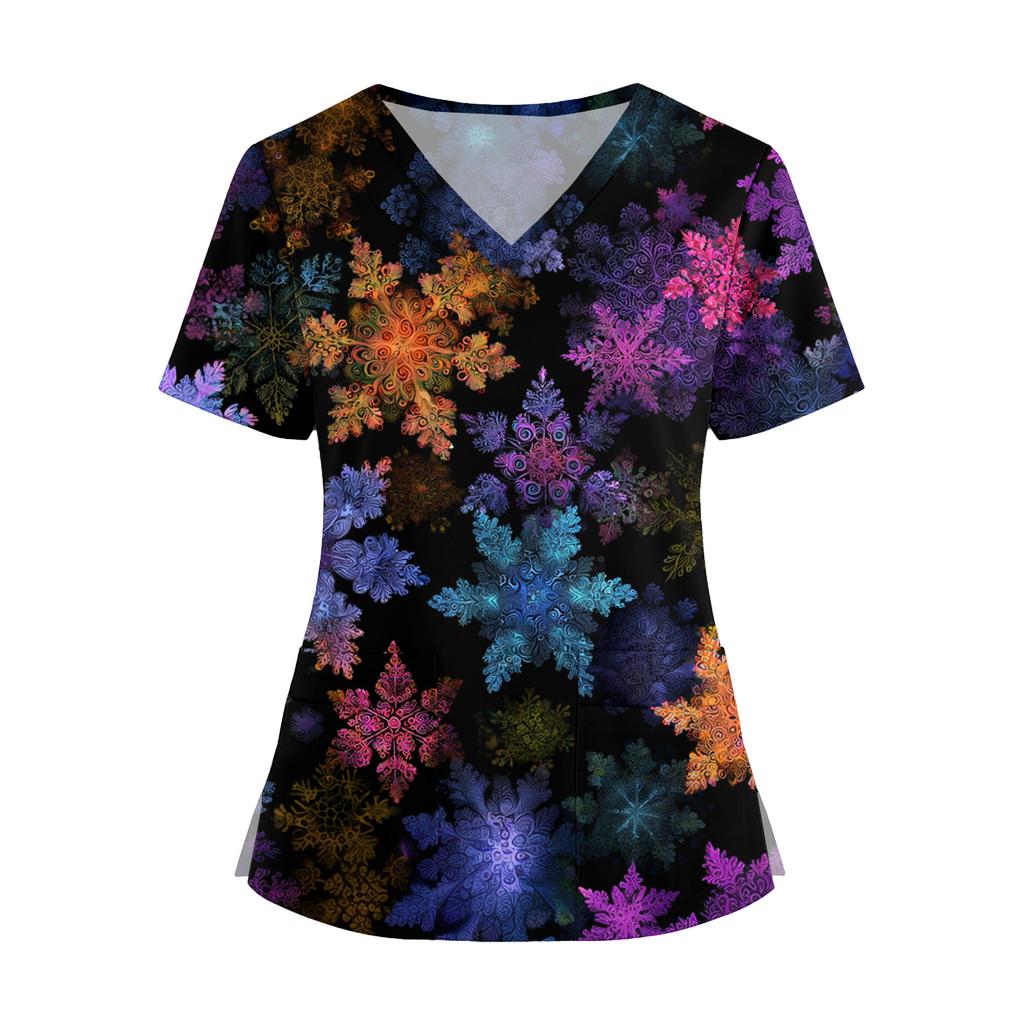 Dámská móda Overal s krátkým rukávem a výstřihem do V s kapsami Potisk Topů Oblečení