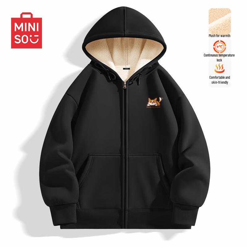 

MINISO Men s Sherpa-Lined Heavyweight Zip-Up Hoodie Jacket XL