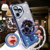 For Huawei Honor 400 Lite 300 Ultra 200 100 90 Pro Case Glitter Plating Makeup Mirror Magnetic Phone Holder Bracelet Cover