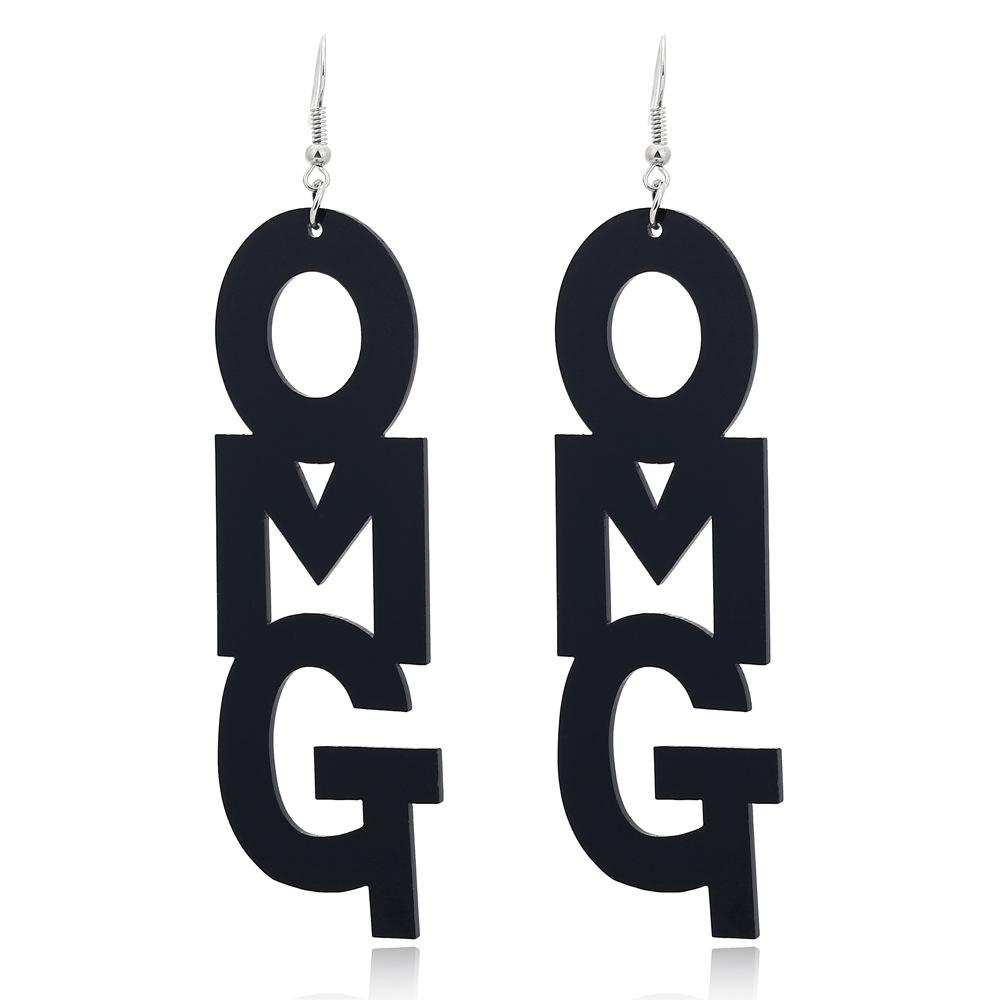 

European and American fashion acrylic hip-hop English letter earrings чёрный