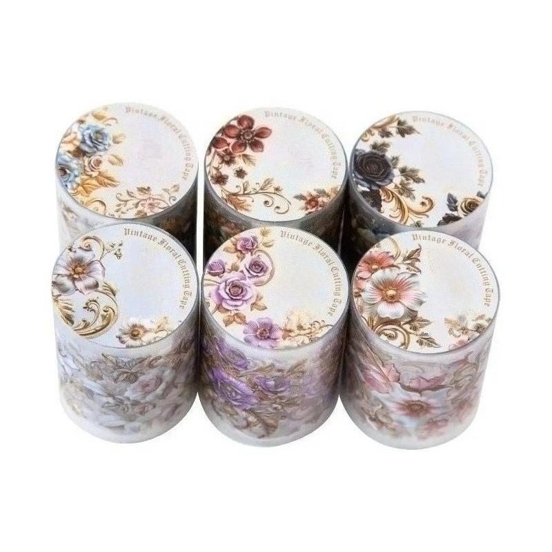 1Roll PET Tape Baroque Floral Material Loop Stickers Office School Supplies Retro Adhesives Handbook Scrapbook Cut