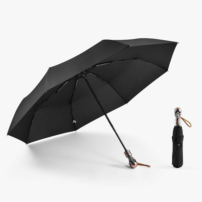 Fully Automatic Skull Handle Thickened Enlarge Umbrella Creative Personality Trend Men And Women Three-fold Folding Car Umbrella