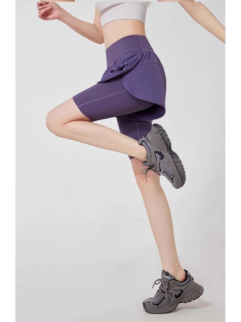 Damen Sommer Schnelltrocknende Yoga- und Laufshorts - Zweiteiliges Design, Anti-Exposition, Outdoor-Sport Fitnessshorts