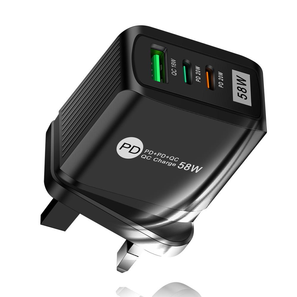 58W Multi-Standard Fast Charger with USB and 2PD for EU/US/UK/KR/AU