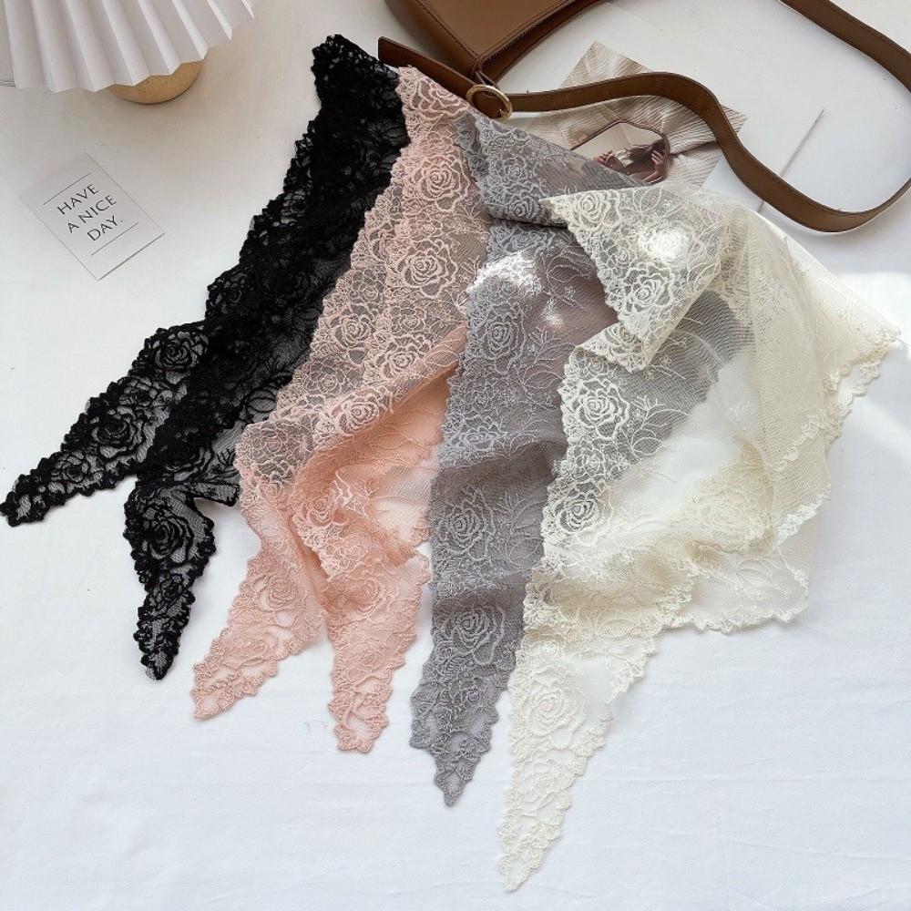 Versatile Elegant Silk Scarf Retro Solid Color Triangular Scarf Flower Embroidered Breathable Lace Scarf for Women