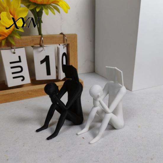 Nordic Style Decoration 3D Printed Reading Man Statue, Abstract Book Head Sculpture, Desktop Phone Stand Creative Desk Decor, Holder for Home