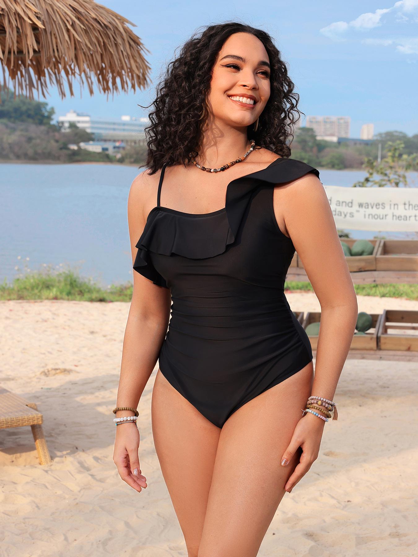 

Купальник Shencai кружевной с драпировкой на одно плечо P2409 2XL чёрный