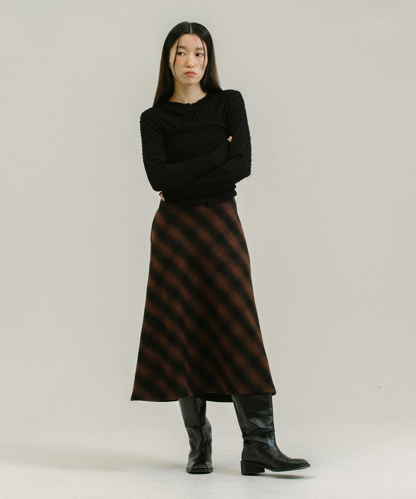 Nevel Everywear Wool Check Skirt_Brown